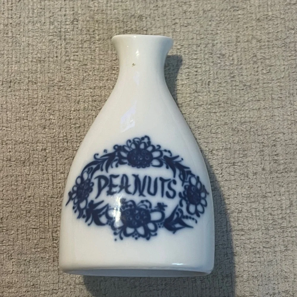 Porsgrund Norway Peanuts Blue White Porcelain Bud Vase Sake Carafe Anchor Logo
